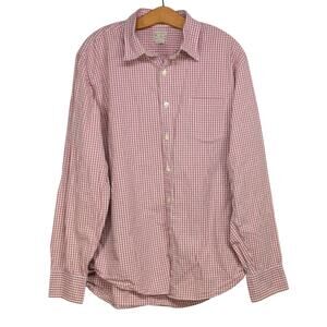 Men's Large J. CREW Button Down Red Checked Long Sleeve 100% Cotton Dress Shirt